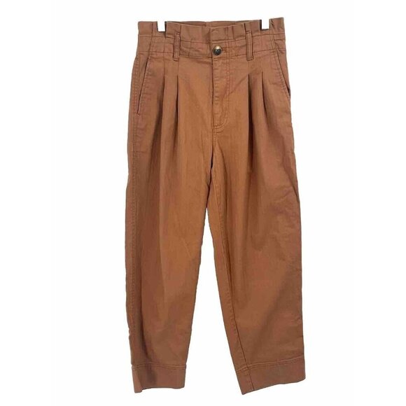 Madewell Paperbag Brown Straight Leg Pants Sz 26 AJ460 - Picture 1 of 6